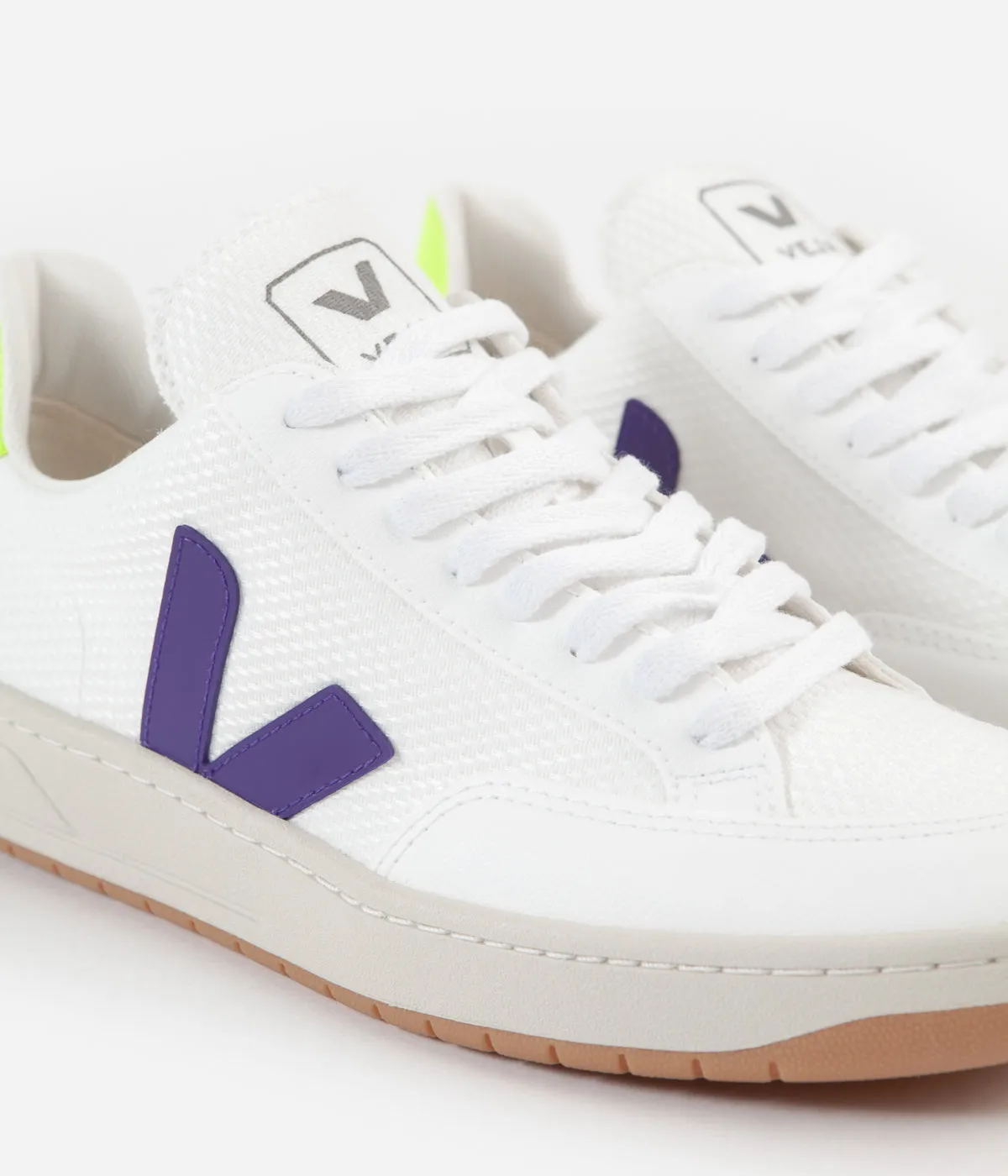 Veja Womens V-12 B-Mesh Shoes - White / Purple - Yellow Fluoro