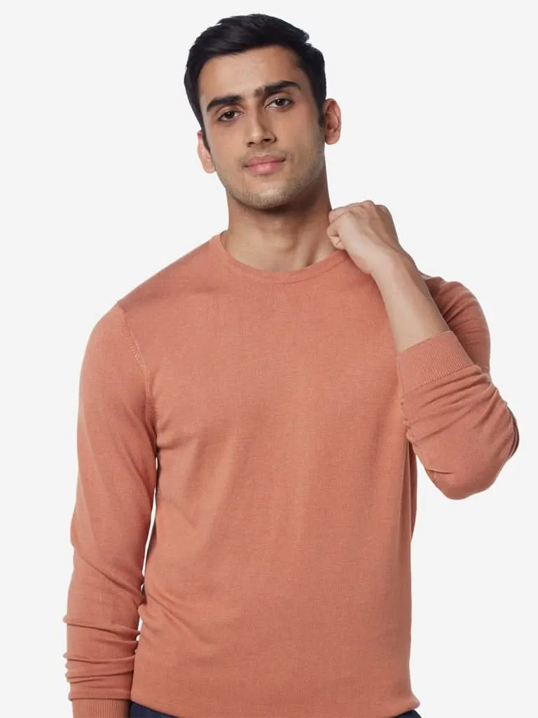 WES Formals Rust Slim-Fit Knitted Sweater