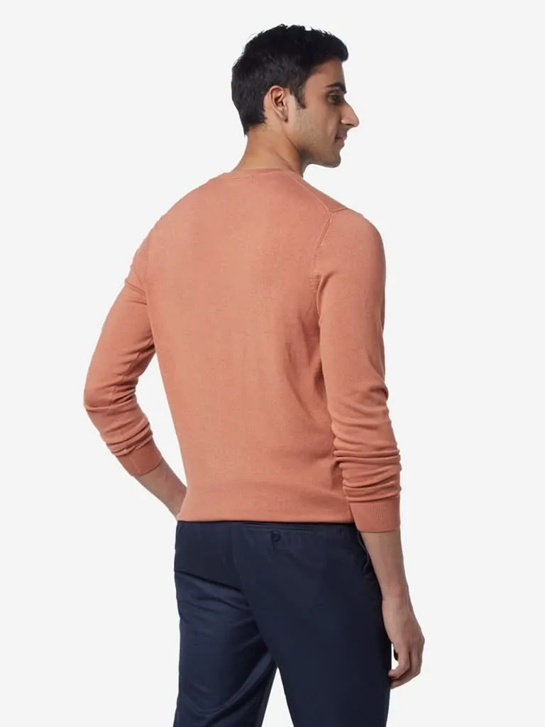 WES Formals Rust Slim-Fit Knitted Sweater