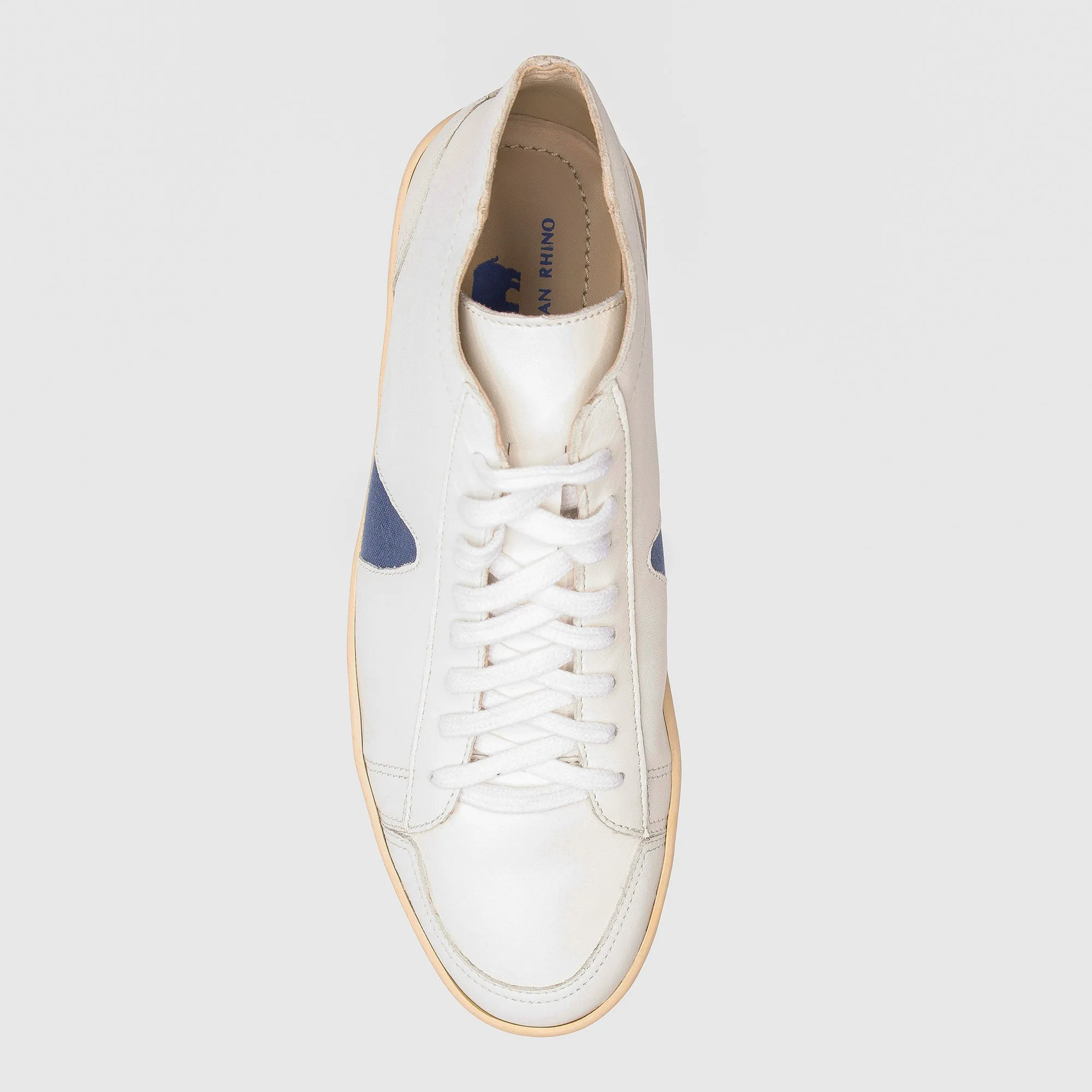 White Leather Blue Horn Lamu High Top Sneakers