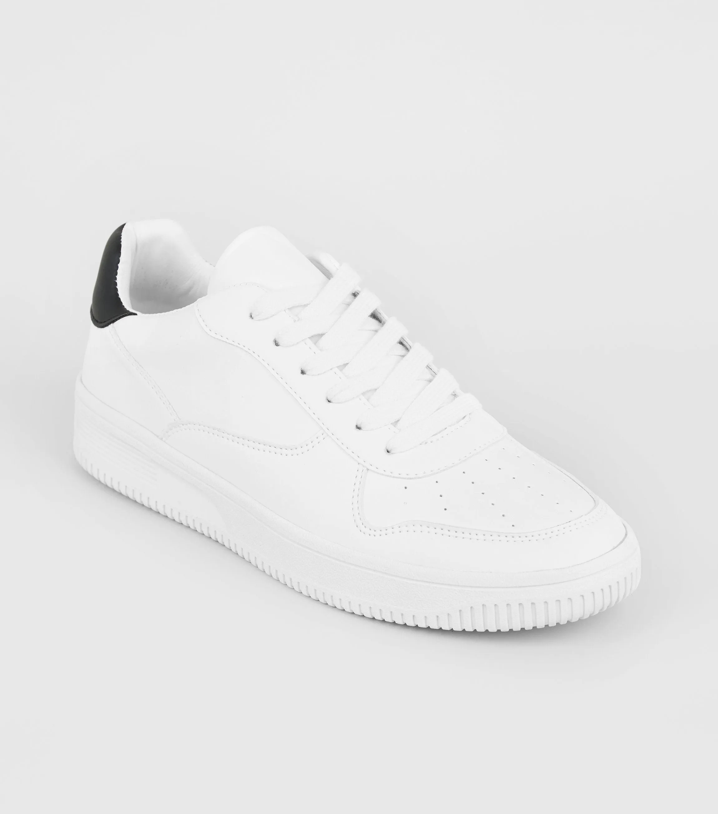 White Leather Look Lace Up Trainers