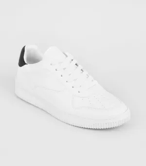 White Leather Look Lace Up Trainers