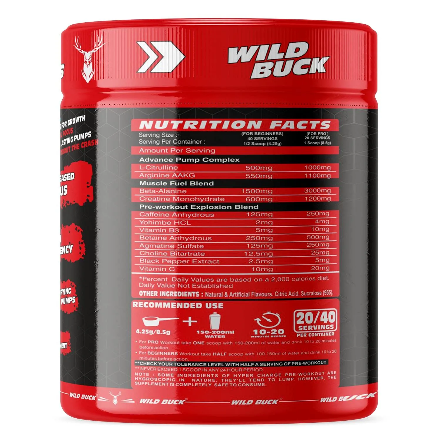 WILD BUCK Wild Pre-X4 Hardcore Pre-Workout Supplement Powder with Creatine Monohydrate, Arginine AAKG, Beta-Alanine, Explosive Muscle Pump, Caffeinated -For Men,Women [40 Servings, Watermelon Twist]