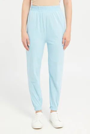 Woman Blue Plain Active Pants