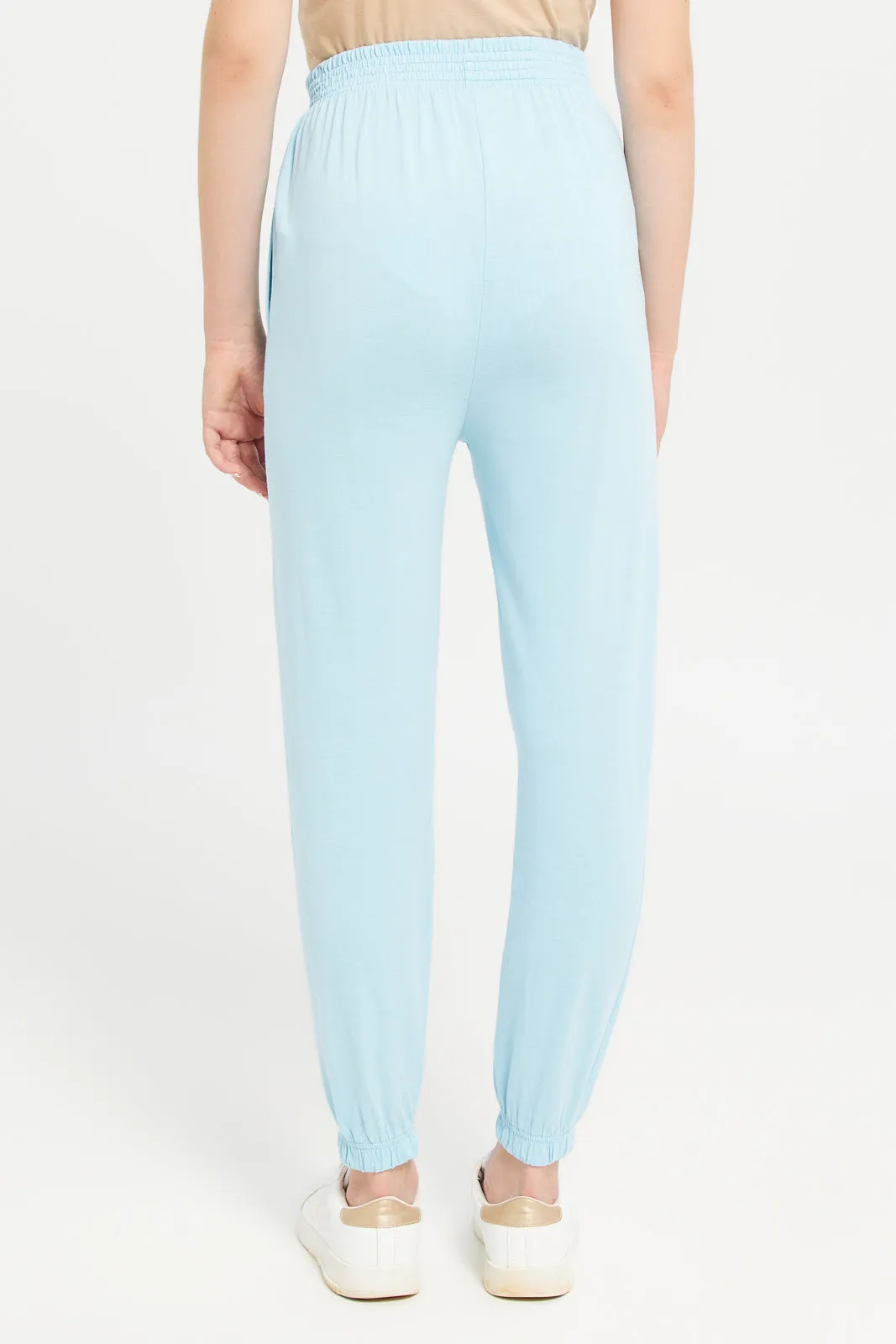 Woman Blue Plain Active Pants