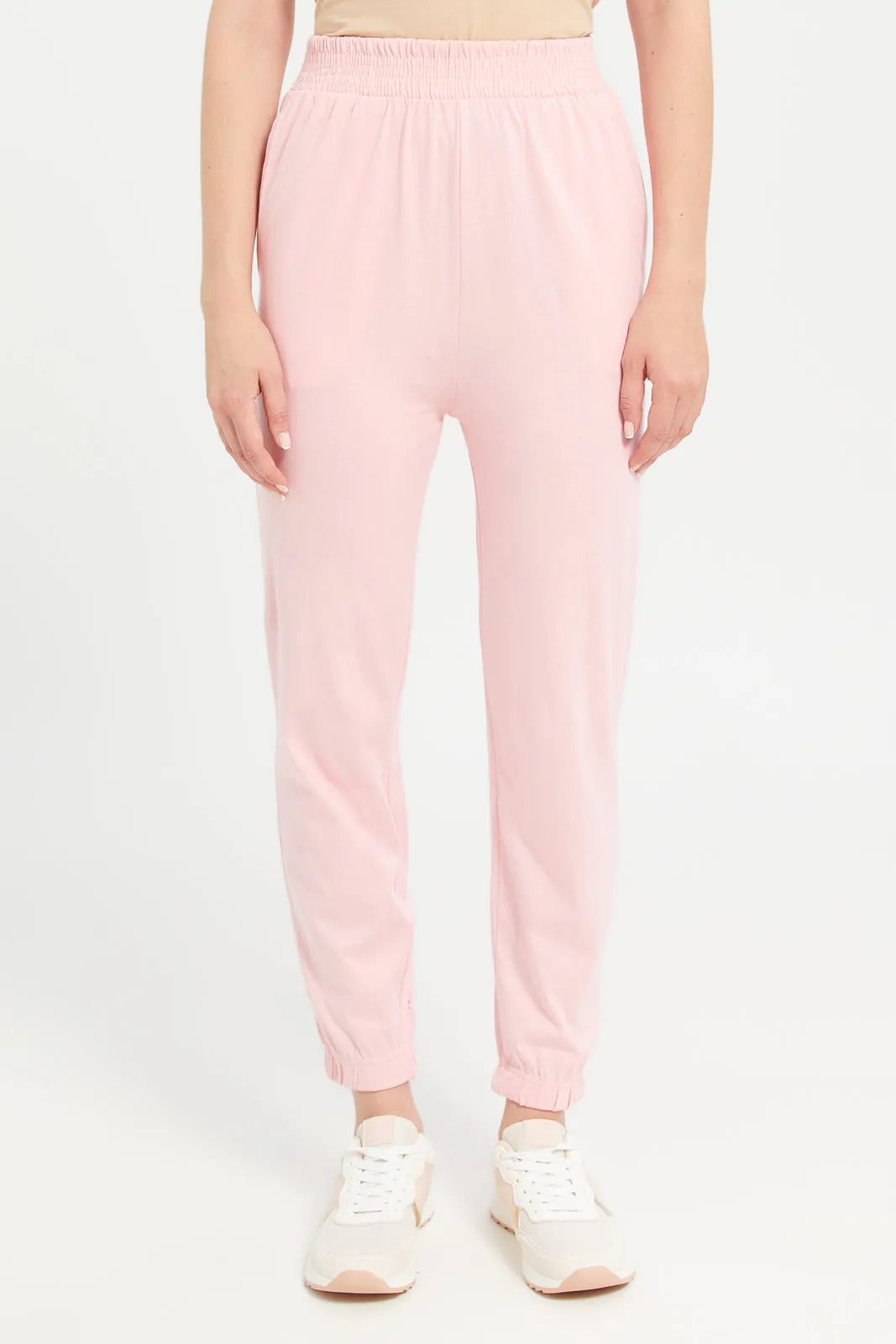 Woman Pink Plain Active Pants