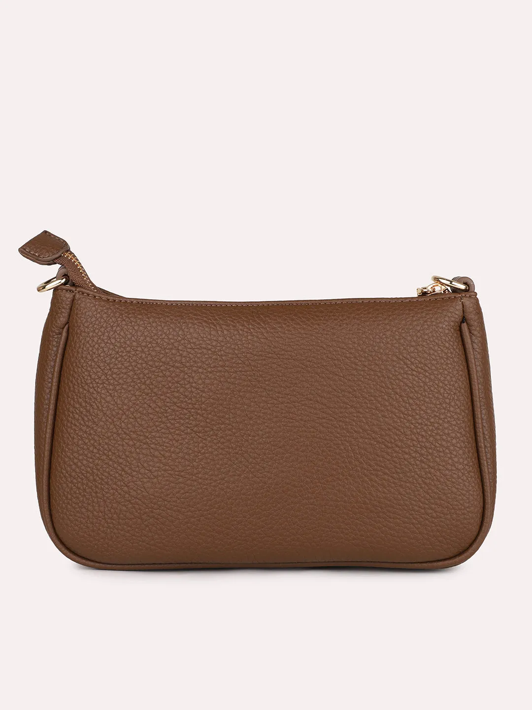 Women Dark Brown Leather Textured Shoulder Bag