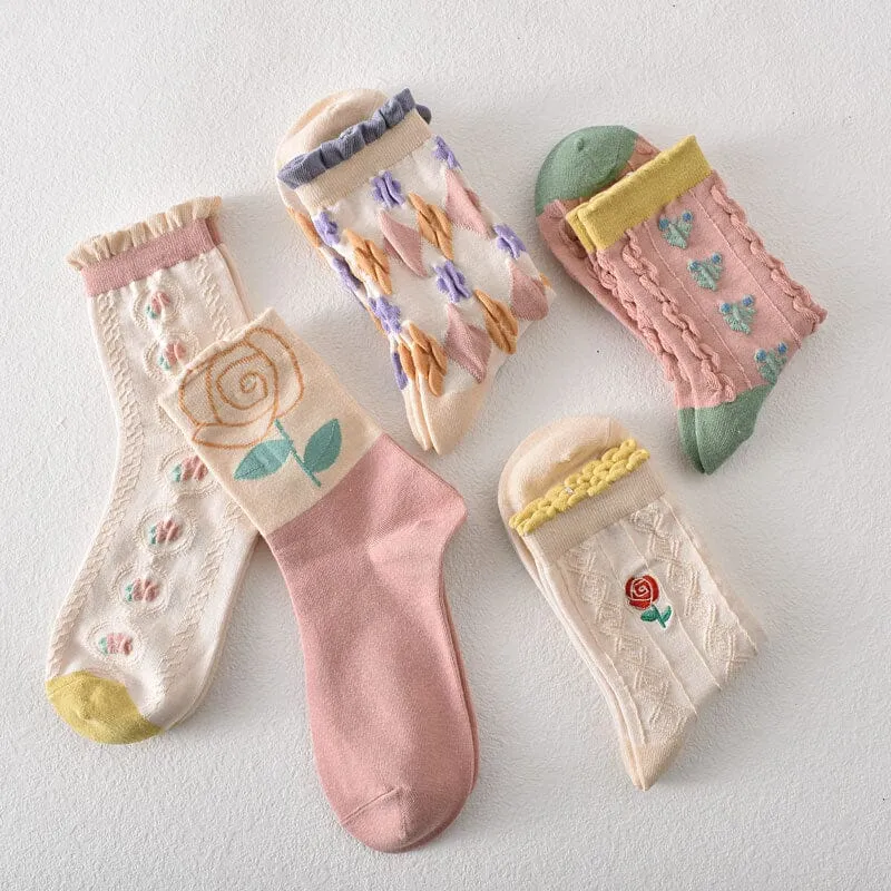 Womens Floral Cotton Socks (10 Pairs)